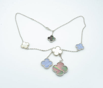 [GALE] KETTEN-MOP-CHALCEDON-HALSKETTE, SILBER, 6-MOTIV 