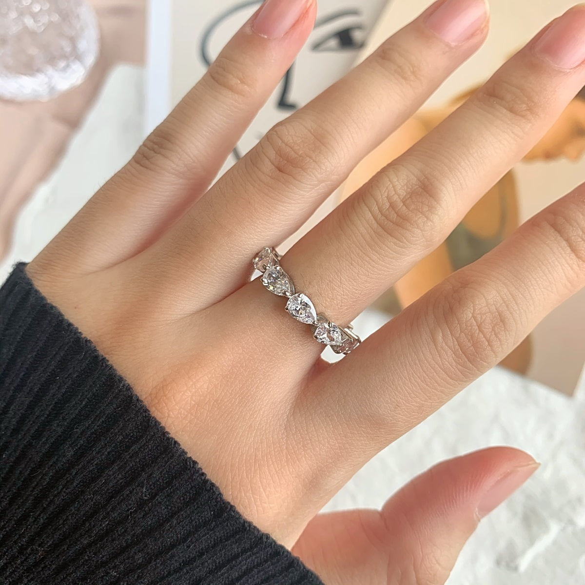 [GALE]Exquisite Pear Cut Tennis Ring