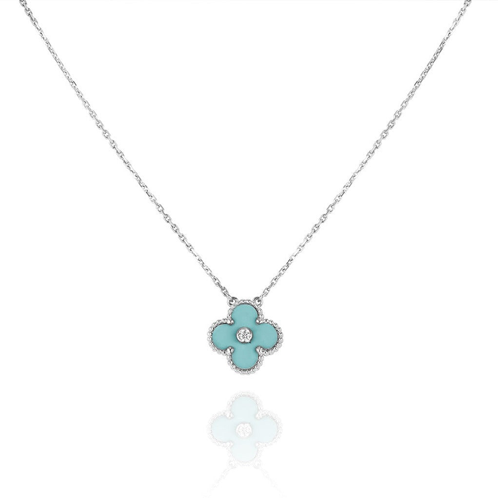 [GALE]CLOVER 1 DIAMANT HELLBLAU SILBERHALSKETTE
