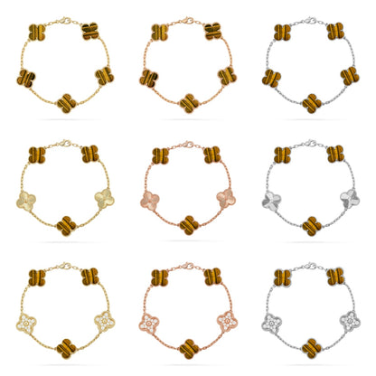 [GALE] CLOVER 5 MOTIFS TIGER EYE BRACELET COLLECTION