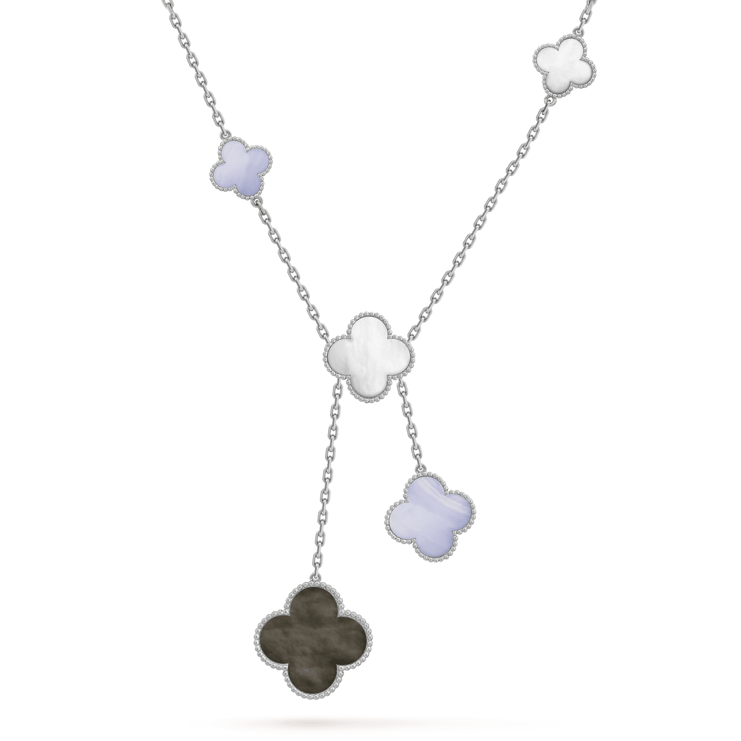 [GALE] KETTEN-MOP-CHALCEDON-HALSKETTE, SILBER, 6-MOTIV 