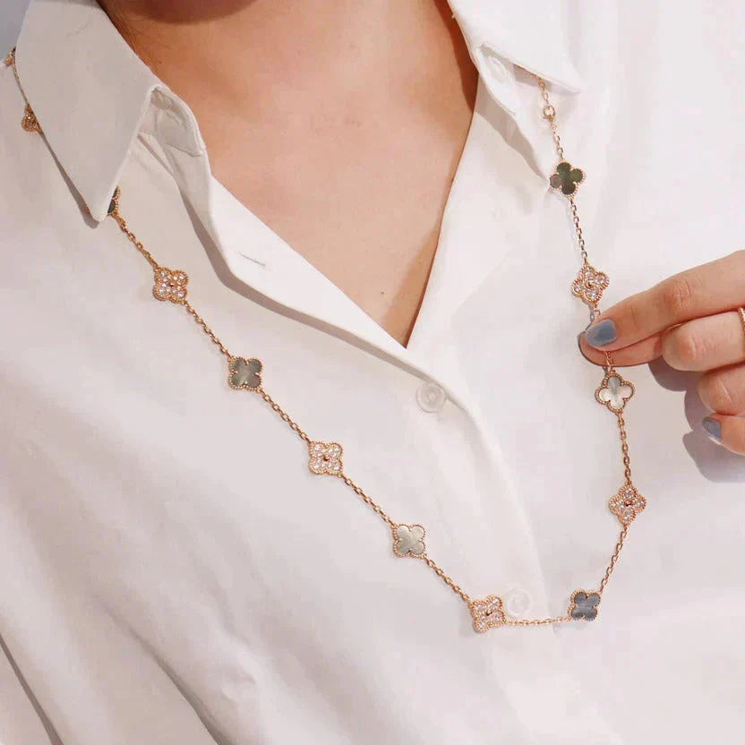 [GALE]CLOVER 20 MOTIFS DARK MOP DIAMOND NECKLACE
