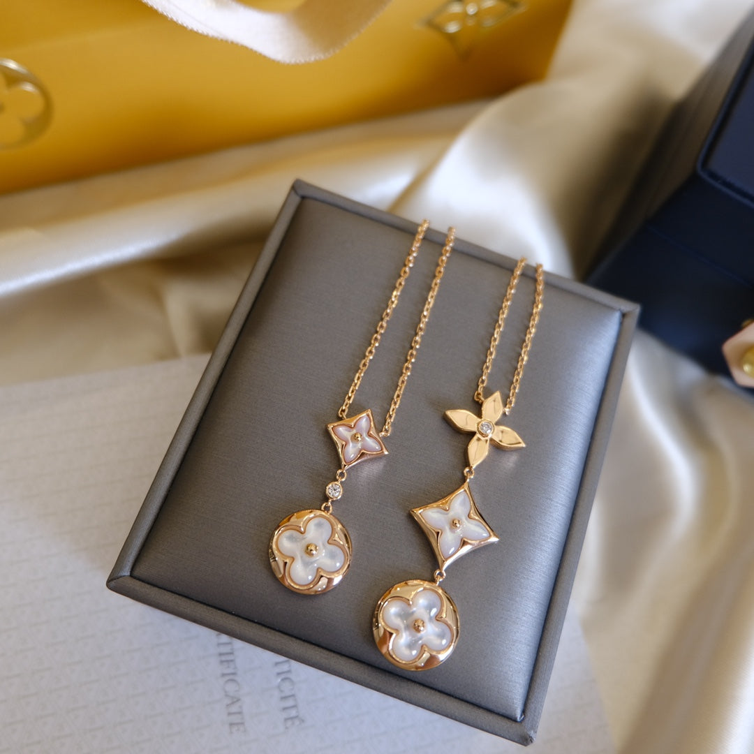 [GALE]COLOR BLOSSOM LARIAT-HALSKETTE ROSA GOLD WEISSE PERLE UND DIAMANT