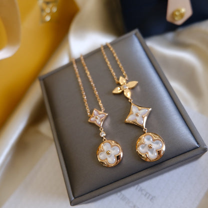 [GALE]COLOR BLOSSOM LARIAT-HALSKETTE ROSA GOLD WEISSE PERLE UND DIAMANT