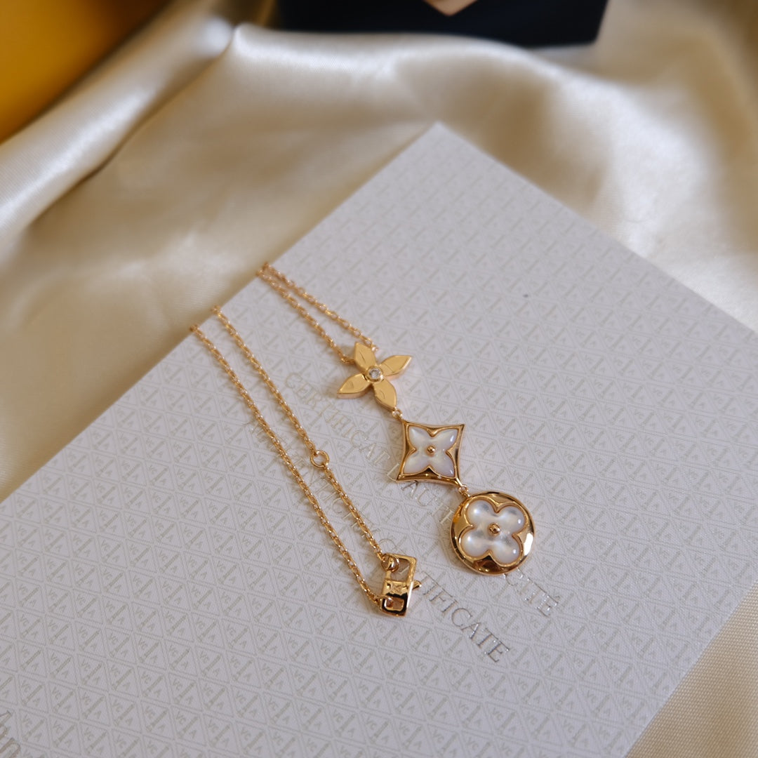 [GALE]COLOR BLOSSOM LARIAT-HALSKETTE ROSA GOLD WEISSE PERLE UND DIAMANT