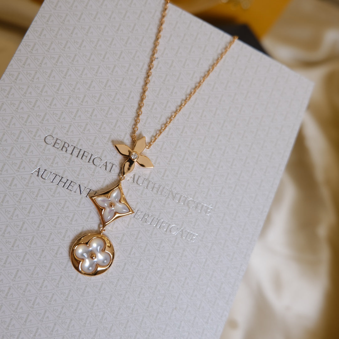 [GALE]COLOR BLOSSOM LARIAT-HALSKETTE ROSA GOLD WEISSE PERLE UND DIAMANT