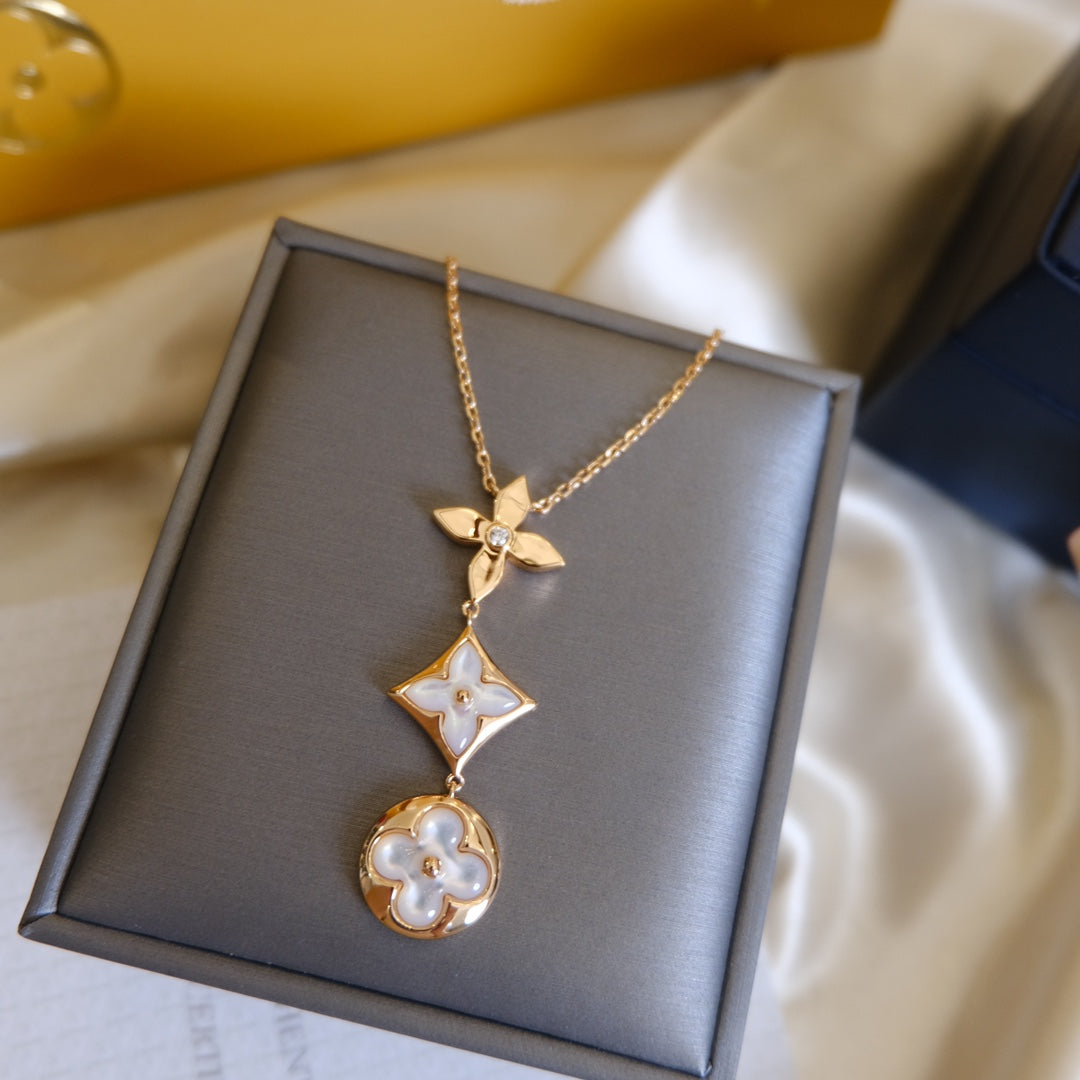 [GALE]COLOR BLOSSOM LARIAT-HALSKETTE ROSA GOLD WEISSE PERLE UND DIAMANT