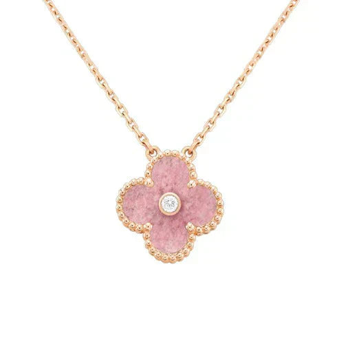 [GALE]CLOVER 15MM DIAMANT-RHODONITH-KETTE