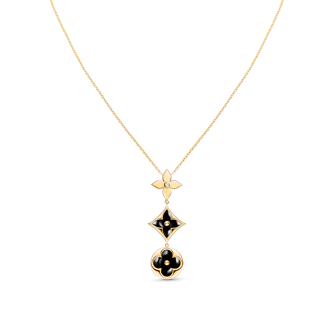 [GALE] Halskette mit Stern und Sonne, Onyx, Rosa und Gold