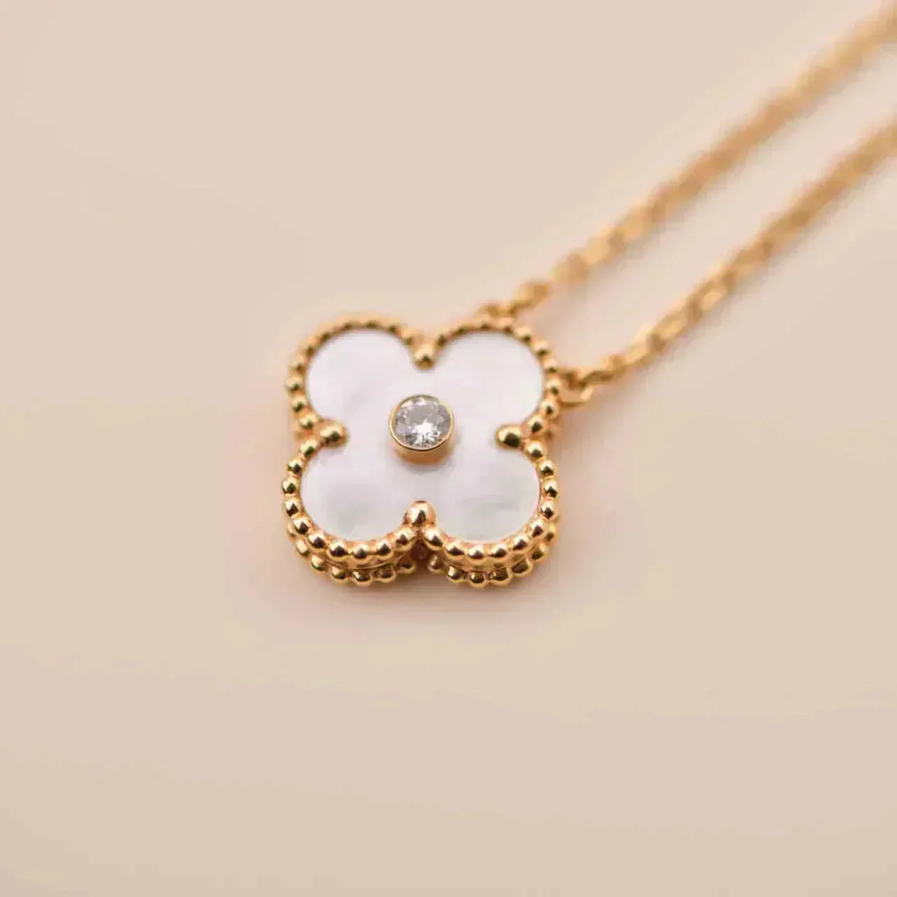 [GALE]CLOVER 15MM DIAMANT WEISSE FRITILLARIA-HALSKETTE