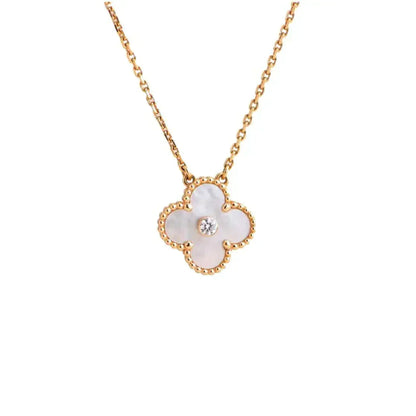 [GALE]CLOVER 15MM DIAMANT WEISSE FRITILLARIA-HALSKETTE