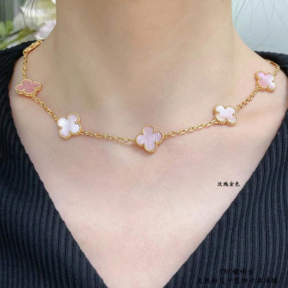 [GALE]CLOVER 10 MOTIFS ROSA MOP HALSKETTE