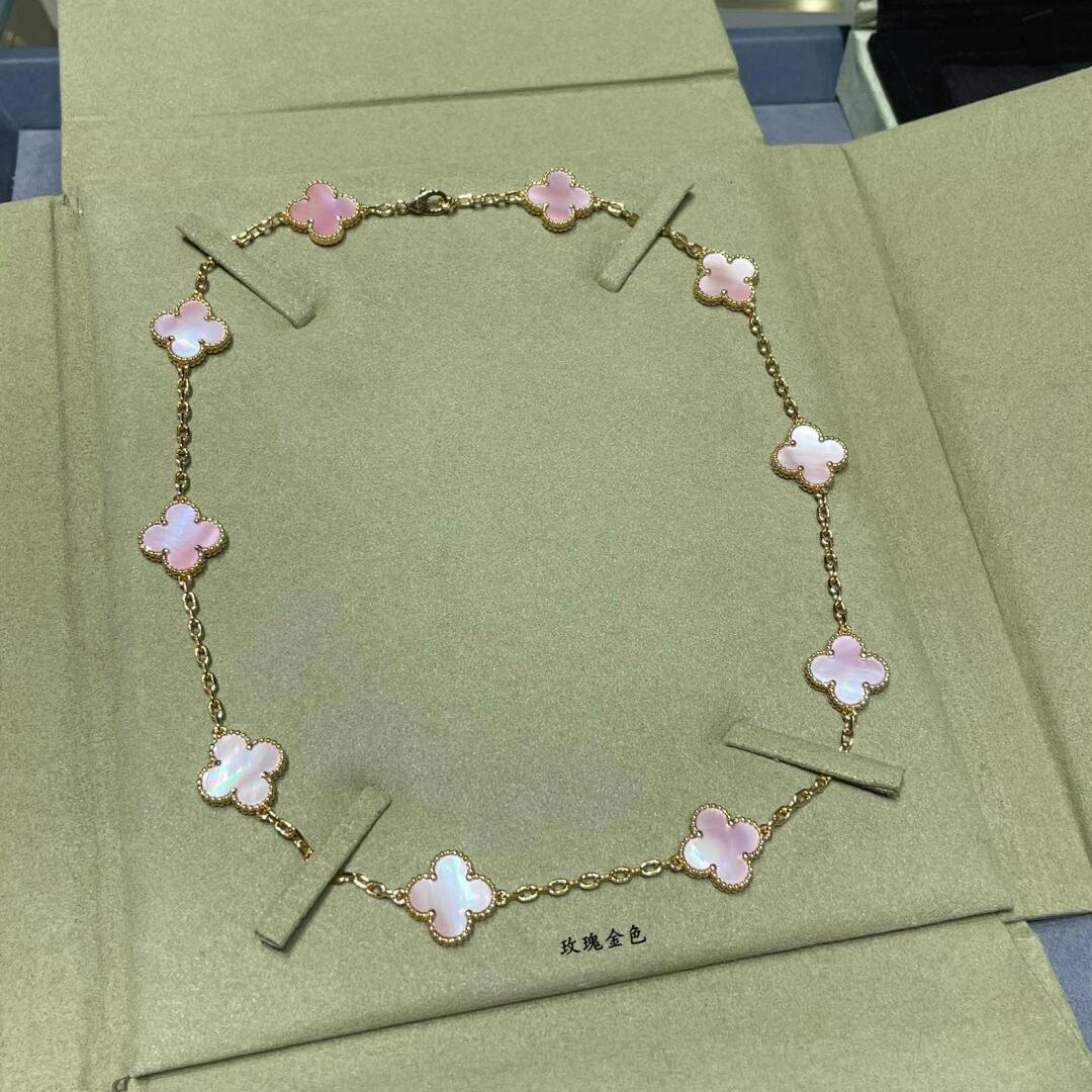[GALE]CLOVER 10 MOTIFS ROSA MOP HALSKETTE