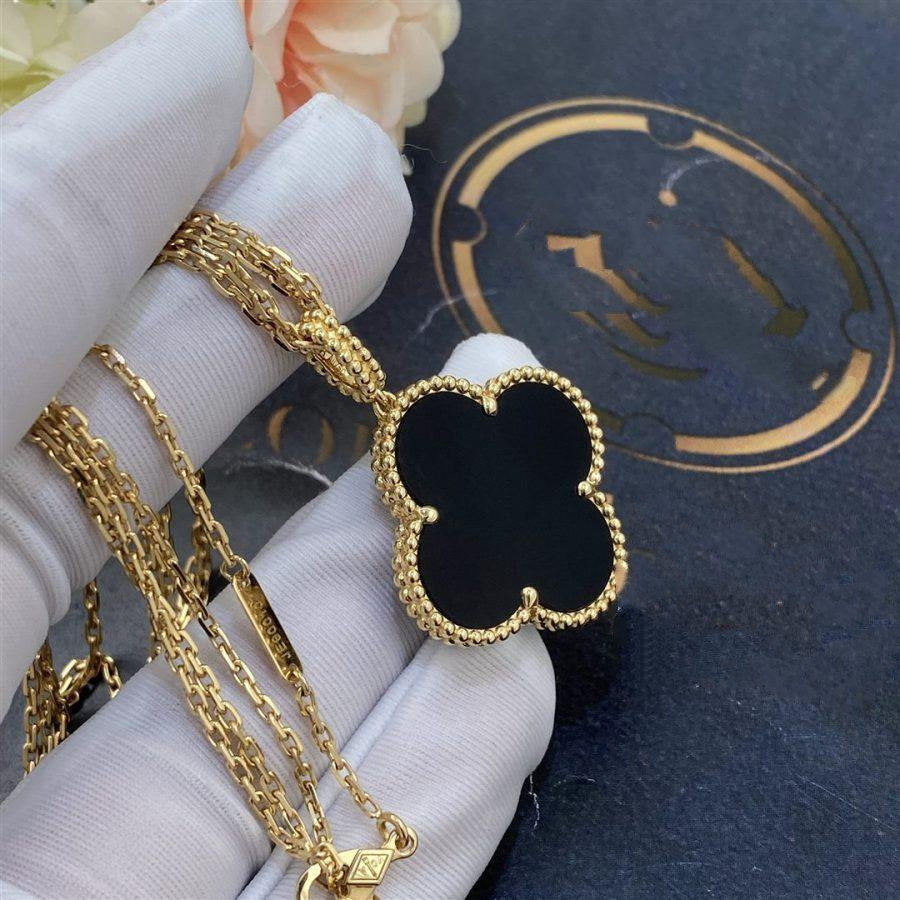 [GALE]CLOVER 25MM GOLD ONYX GROSSE KLEE-HALSKETTE