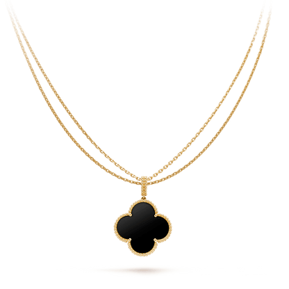 [GALE]CLOVER 25MM GOLD ONYX GROSSE KLEE-HALSKETTE
