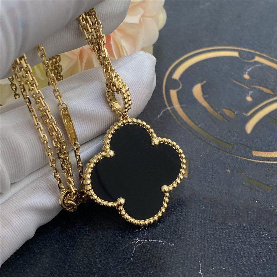 [GALE]CLOVER 25MM GOLD ONYX GROSSE KLEE-HALSKETTE