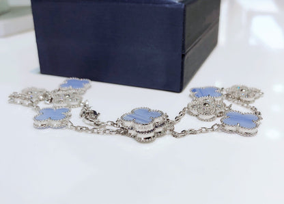 [GALE]CLOVER 10 MOTIVES CHALCEDONY DIAMONDS SILBER HALSKETTE