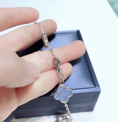 [GALE]CLOVER 10 MOTIVES CHALCEDONY DIAMONDS SILBER HALSKETTE