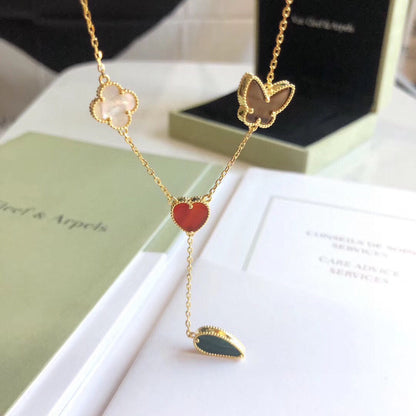 [GALE] GLÜCKSFRÜHLINGS-HALSKETTE MIT 4 MOTIVEN IN ROSÉGOLD