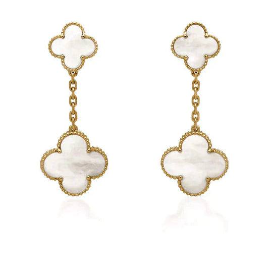 [GALE]CLOVER 2 MOTIF WHITE MOP EARRINGS